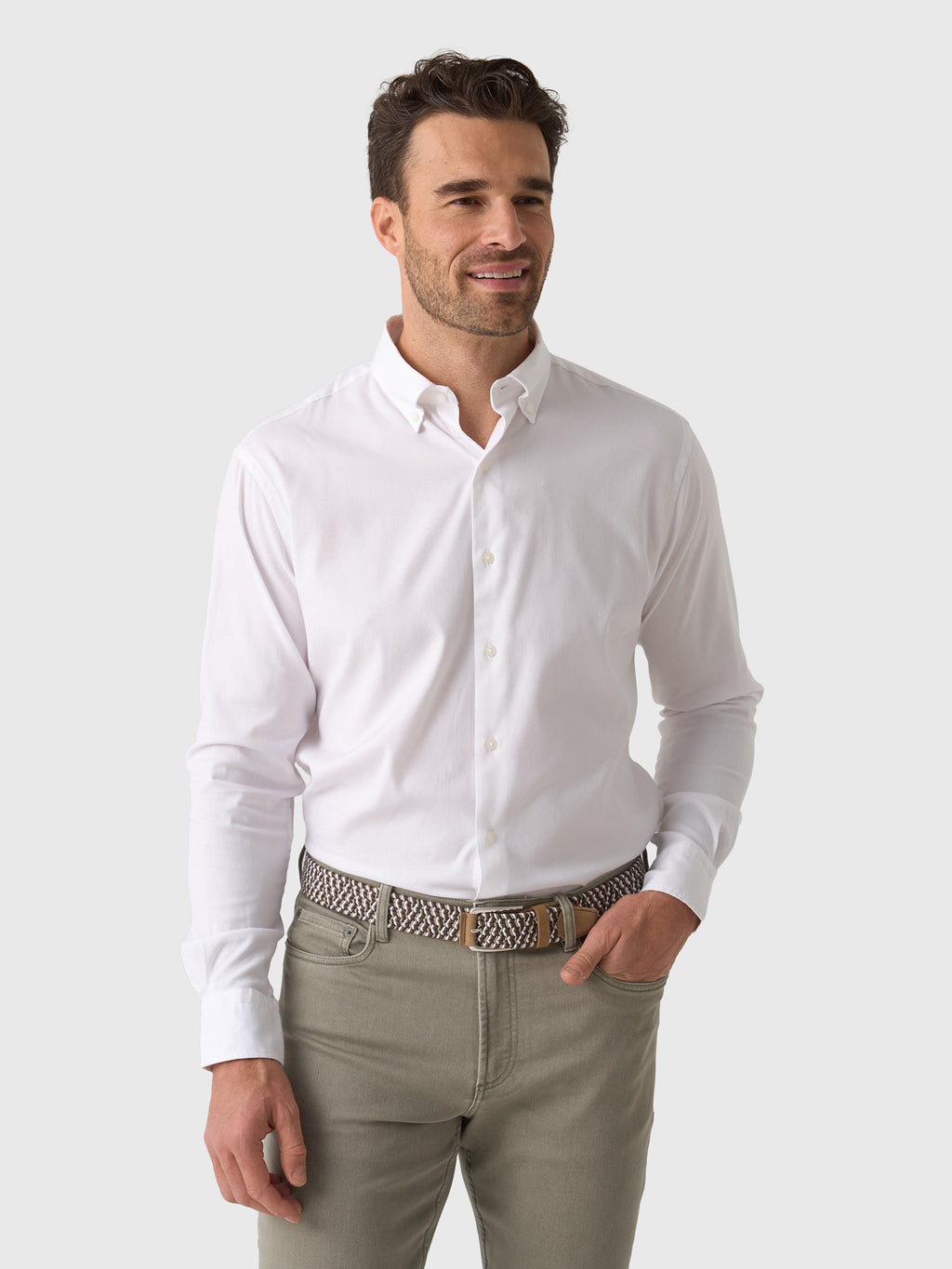 Peter Millar Crown Men's Campbell Perfect Pinpoint Cotton-Stretch Sport Shirt - Saint Bernard