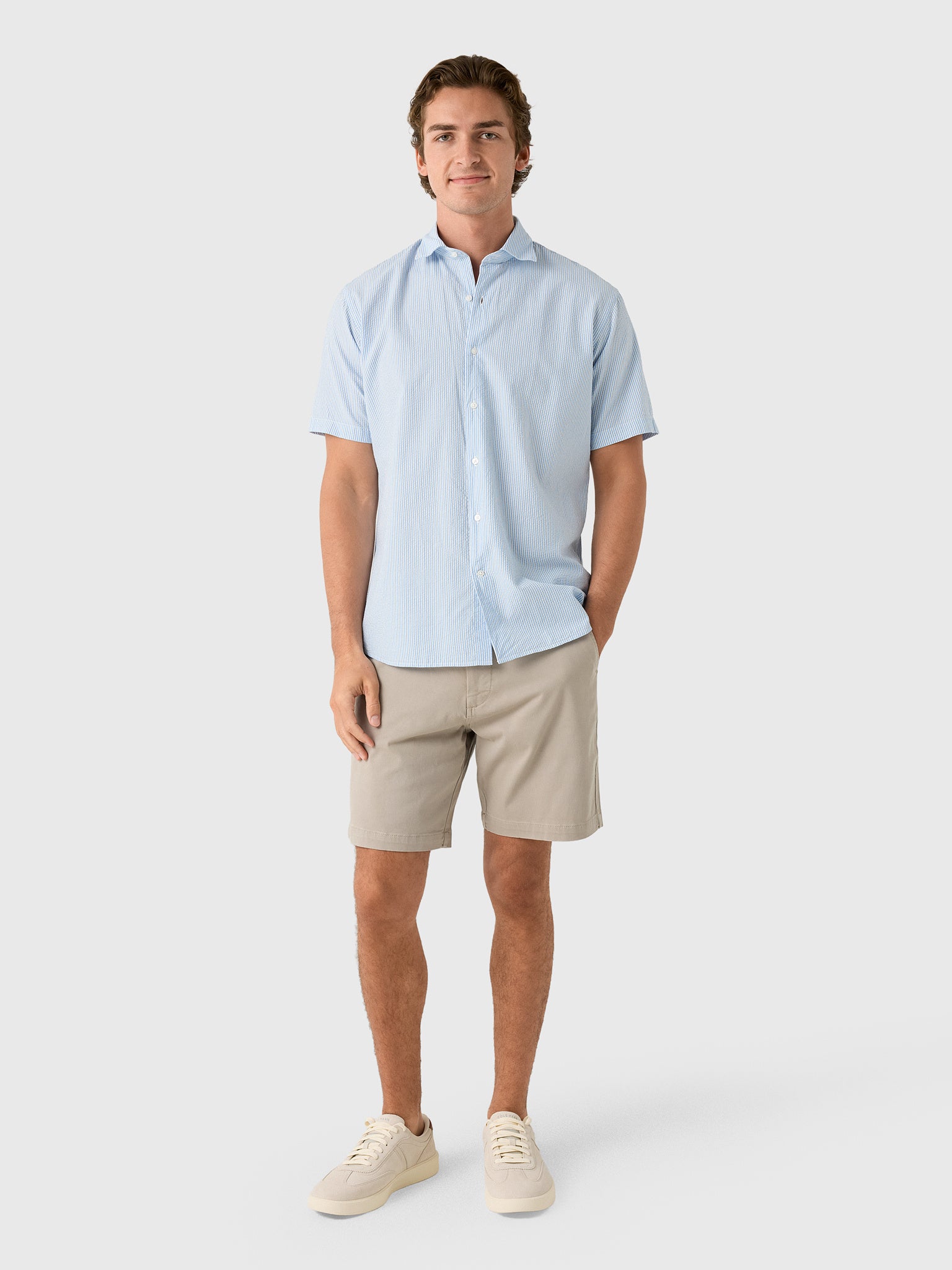 Peter Millar Crown Men's Coastal Stripe Cotton Lyocell Sport Shirt - Saint Bernard