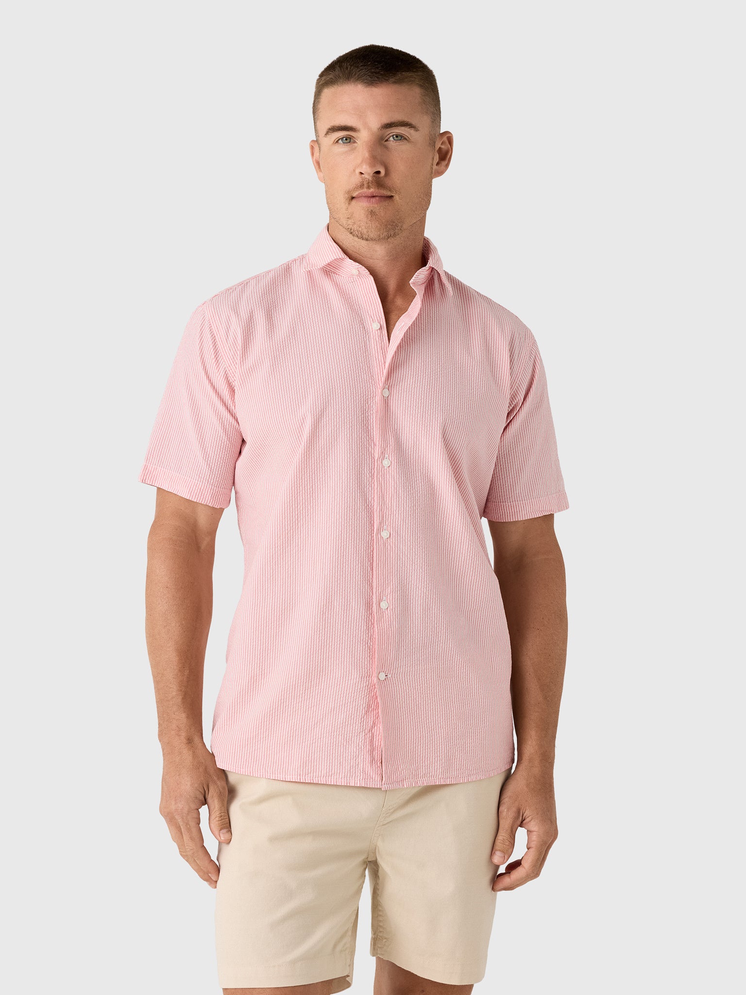 Peter Millar Crown Men's Coastal Stripe Cotton Lyocell Sport Shirt - Saint Bernard