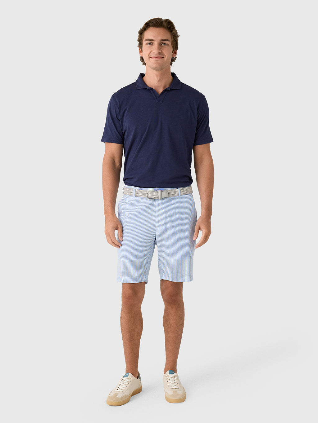 Peter Millar Crown Crafted Men's Surge Linen-Blend Stripe Performance Short - Saint Bernard