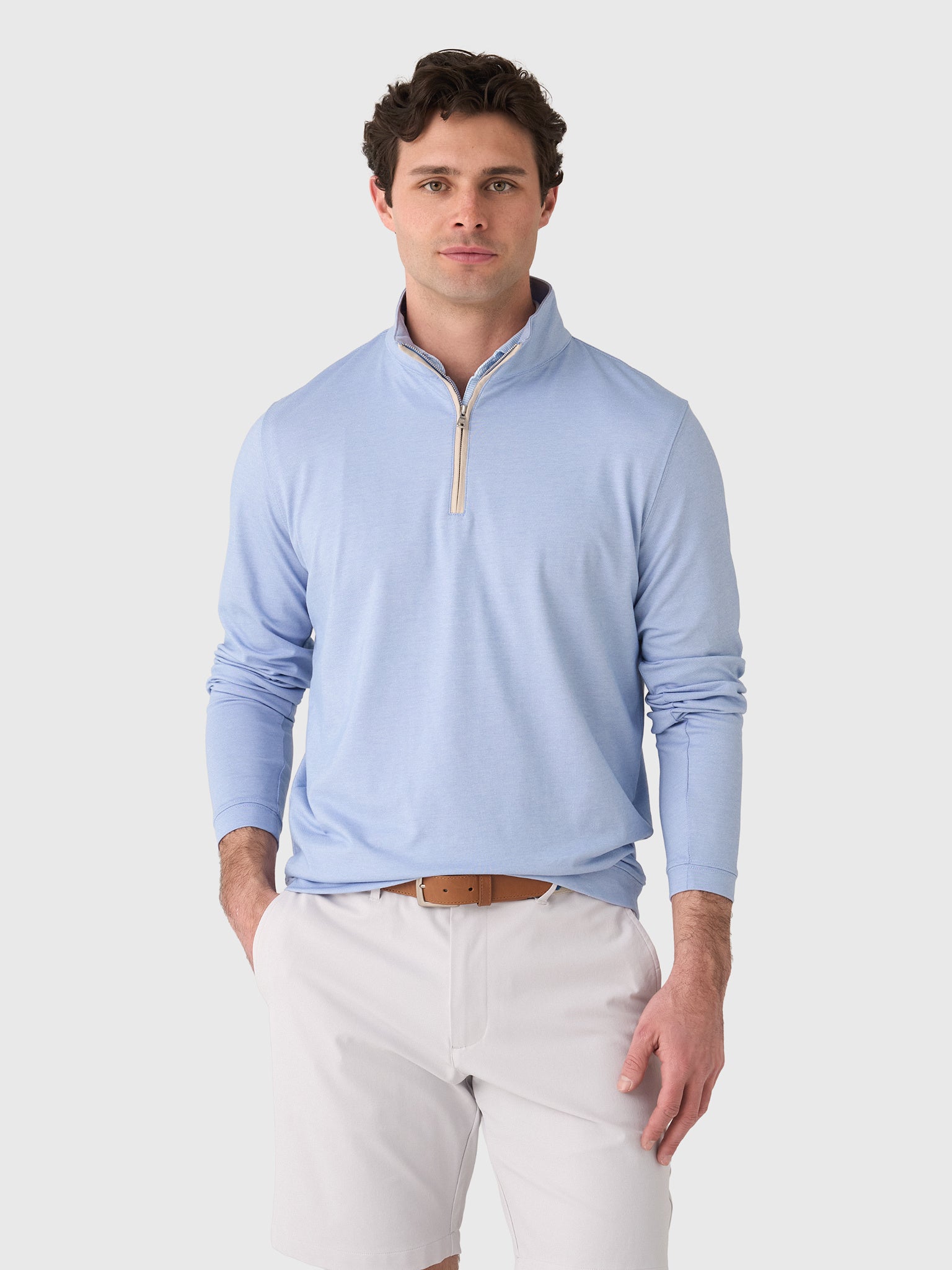 Peter Millar Crown Crafted Men's Albatross Cotton-Blend Piqué Quarter-Zip - Saint Bernard