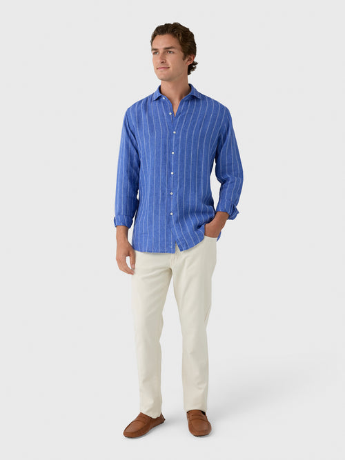 Peter Millar Crown Crafted Men's Astino Lino Pencil Stripe Sport Shirt
