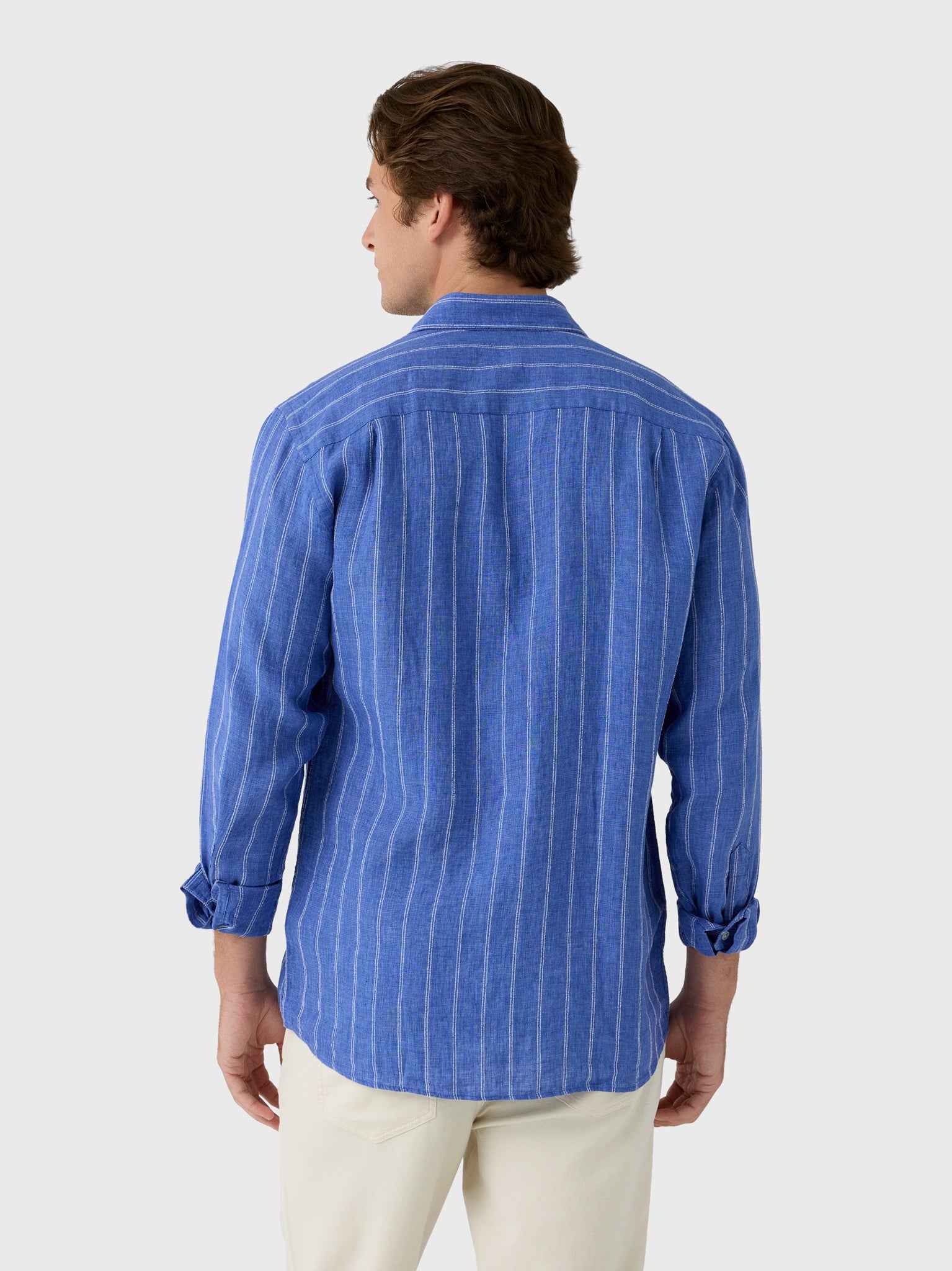 Peter Millar Crown Crafted Men's Astino Lino Pencil Stripe Sport Shirt - Saint Bernard