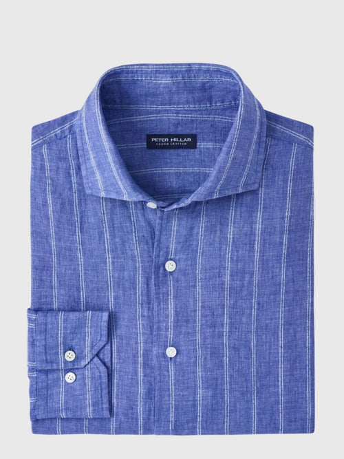 Peter Millar Crown Crafted Men's Astino Lino Pencil Stripe Sport Shirt