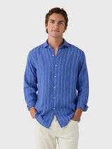 Peter Millar Crown Crafted Men's Astino Lino Pencil Stripe Sport Shirt - Saint Bernard