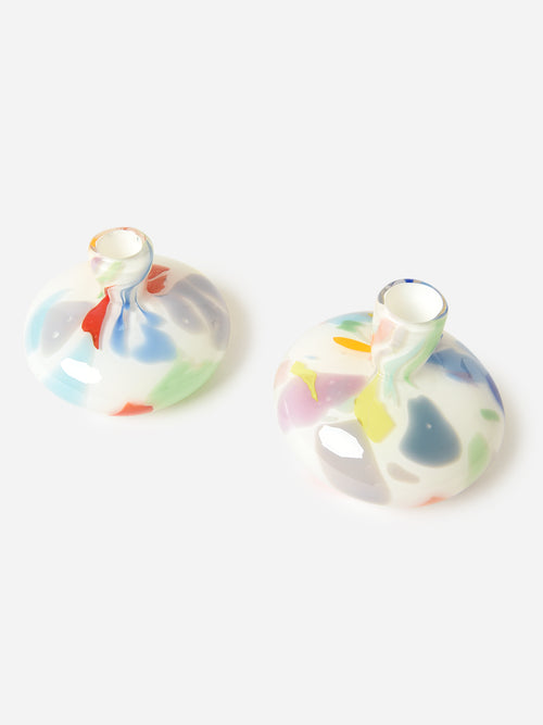 Misette Colorblock Confetti Glass Candleholder Set