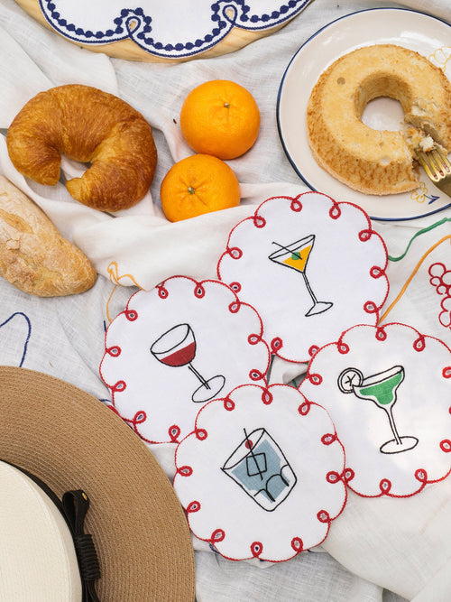 Misette Fête Embroidered Linen Coaster Set