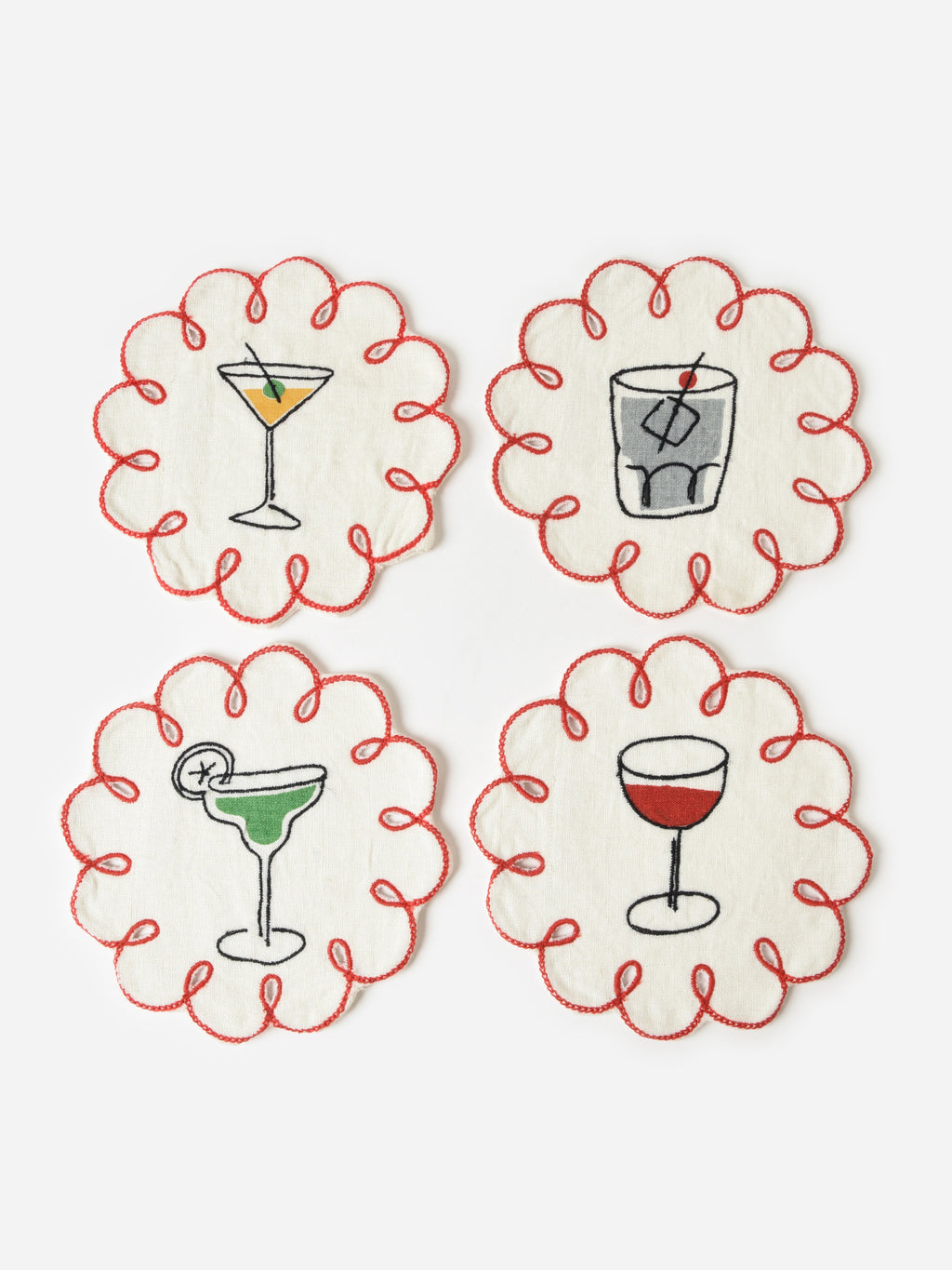 Misette Fête Embroidered Linen Coaster Set - Saint Bernard