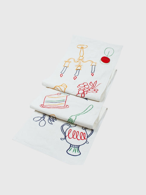 Misette Fête Linen Embroidered Runner