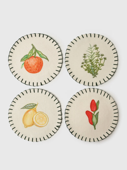 Misette Still Life Embroidered Linen Coaster Set