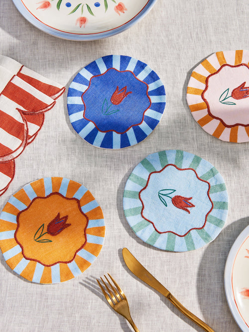 Misette Jardin Embroidered Linen Coaster Set
