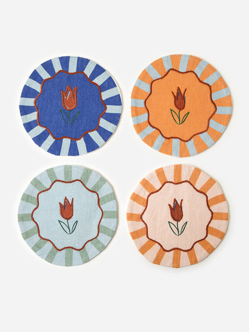 Misette Jardin Embroidered Linen Coaster Set