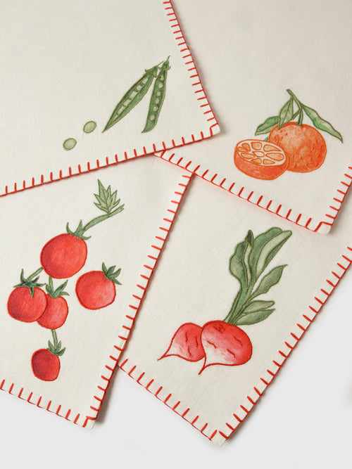 Misette Still Life Embroidered Linen Placemat Set