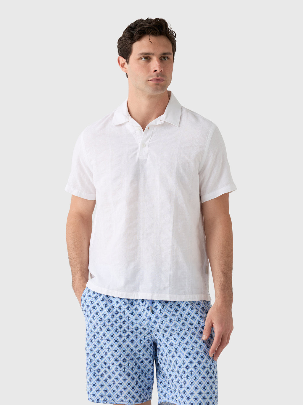 Onia Men's Cotton Linen Pop-Over Polo - Saint Bernard