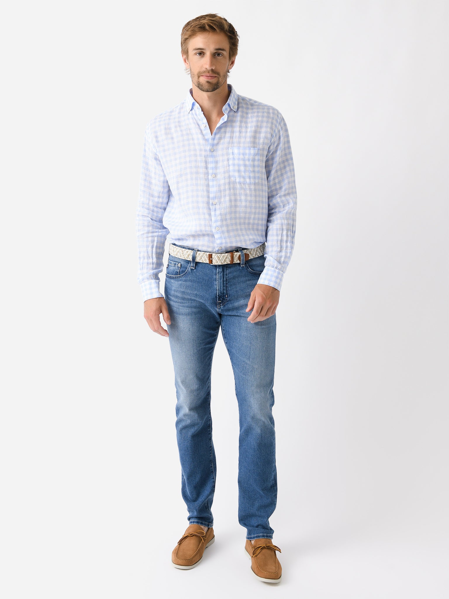 AG Adriano Goldschmied Men's The Everett Slim Straight Leg Jean in New Air Lux Denim Pants, Satellite, 29 at Men's Clothing store