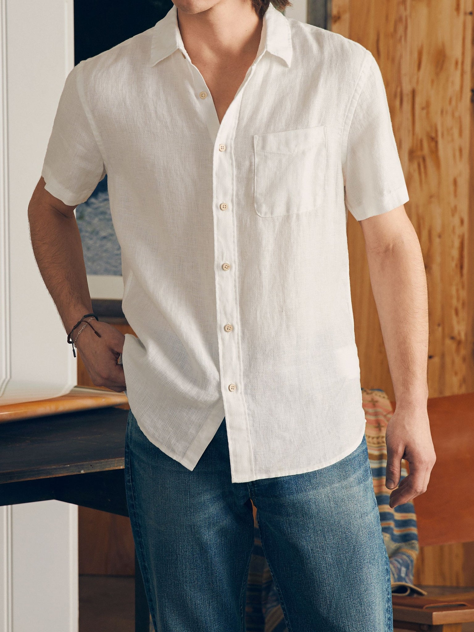 Faherty Brand Men's Short Sleeve Palma Linen Shirt - Saint Bernard