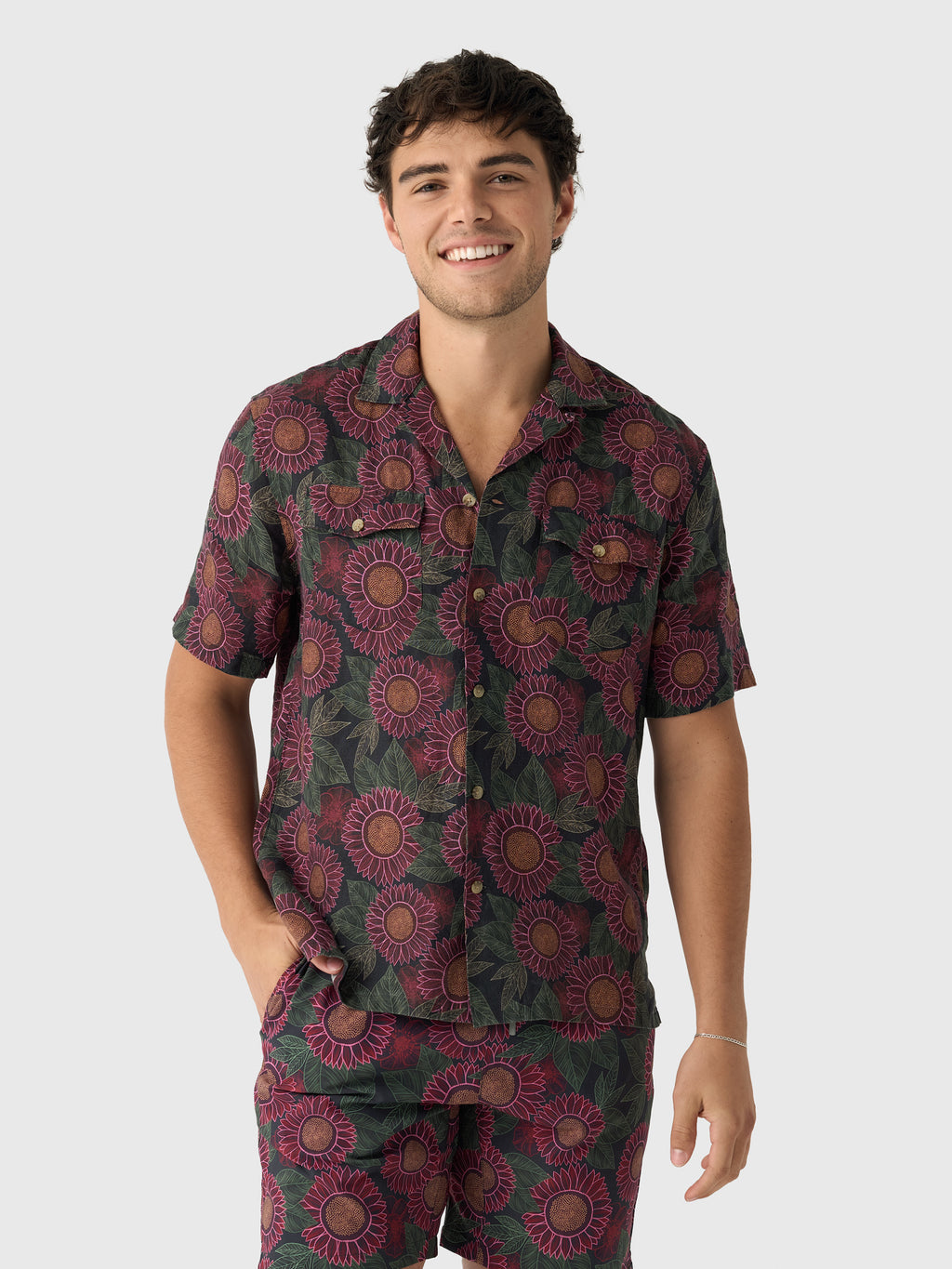 Faherty Brand Men's Short-Sleeve Reserve Basque Camp Shirt - Saint Bernard