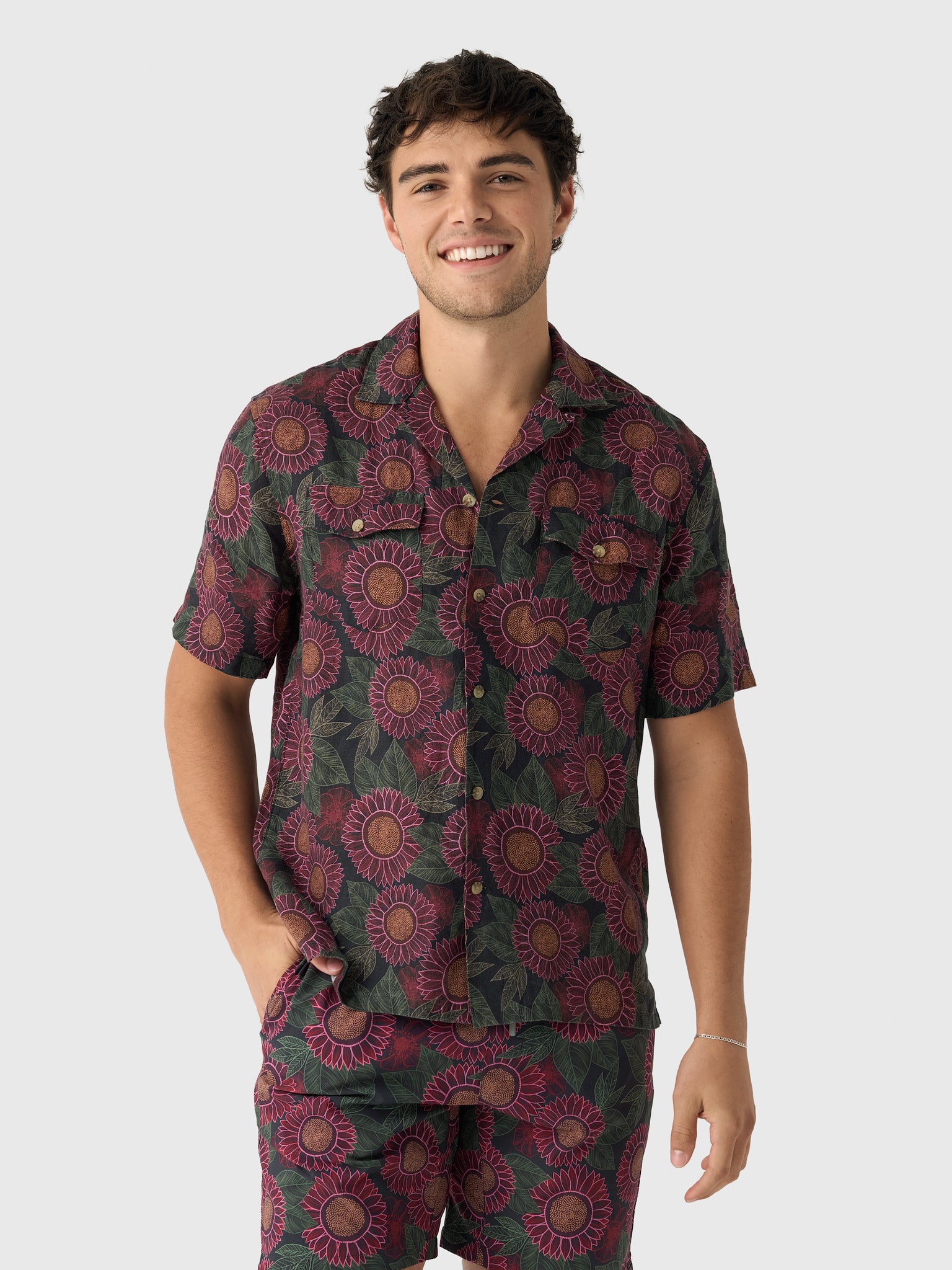 Faherty Brand Men's Short-Sleeve Reserve Basque Camp Shirt - Saint Bernard