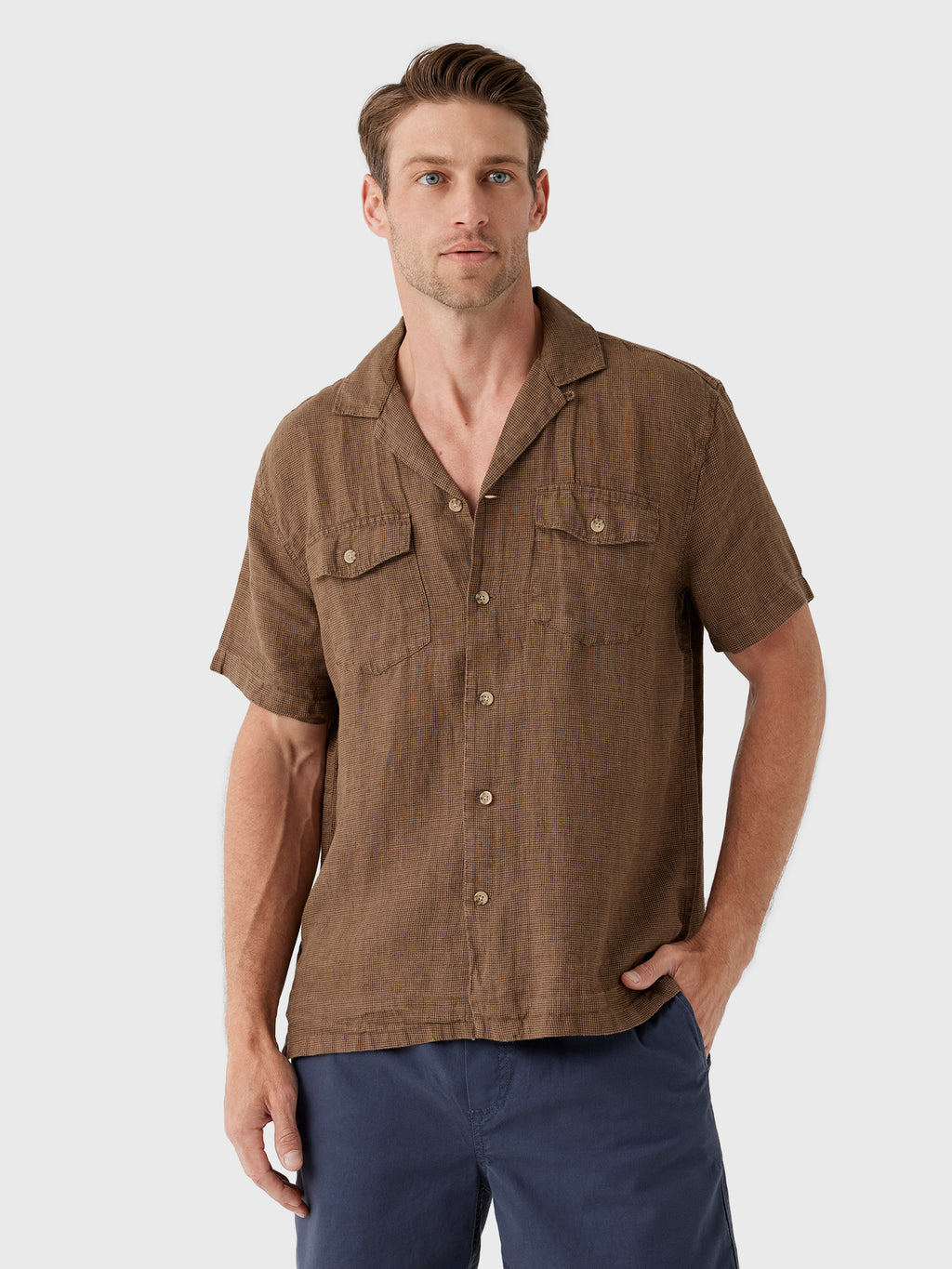 Faherty Brand Men's Short-Sleeve Reserve Basque Camp Shirt - Saint Bernard