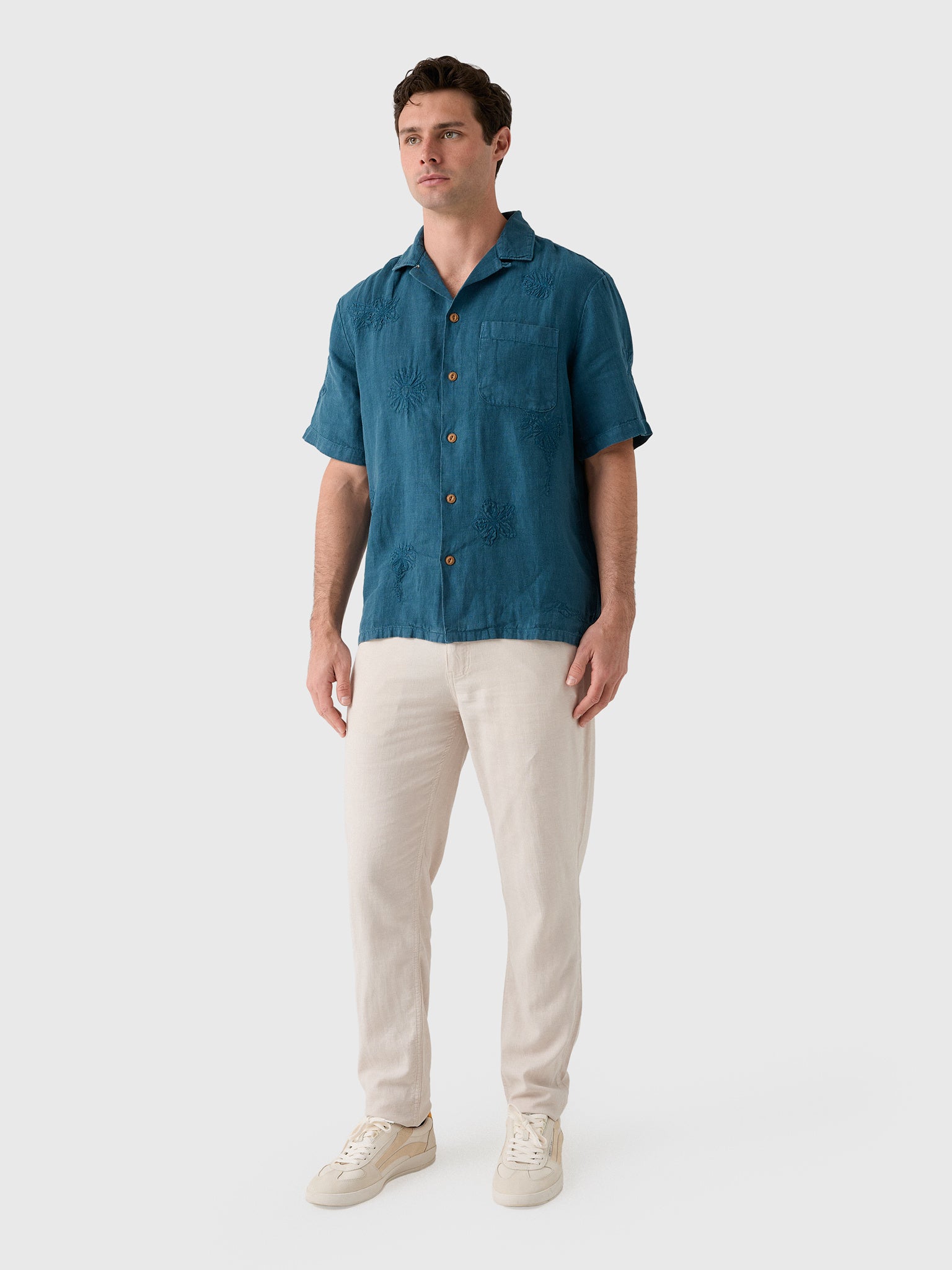 Faherty Brand Men's Short Sleeve Embroidered Shirt - Saint Bernard