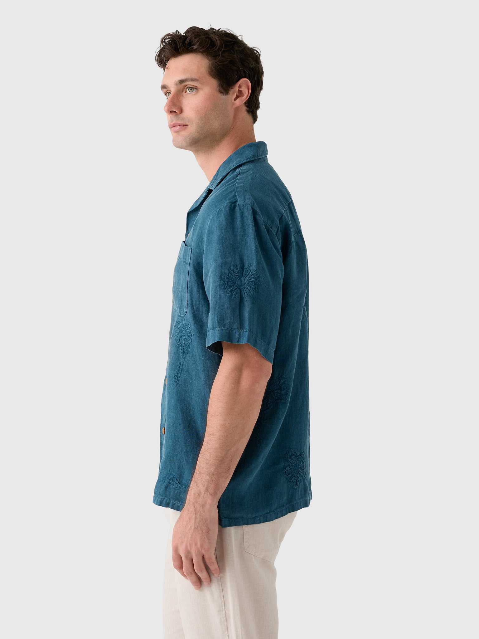 Faherty Brand Men's Short Sleeve Embroidered Shirt - Saint Bernard