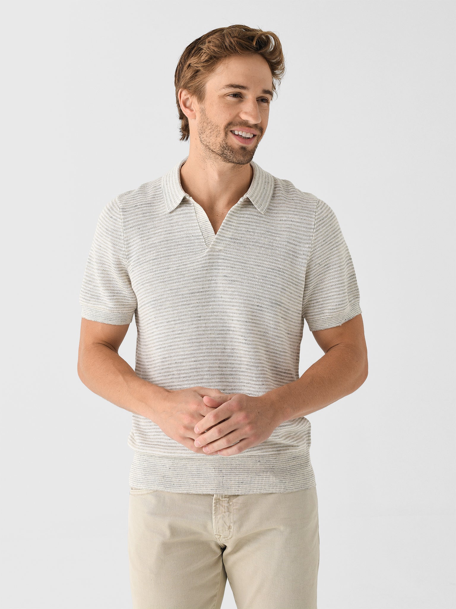 Faherty Brand Men's Short-Sleeve Linen Sweater Polo - Saint Bernard