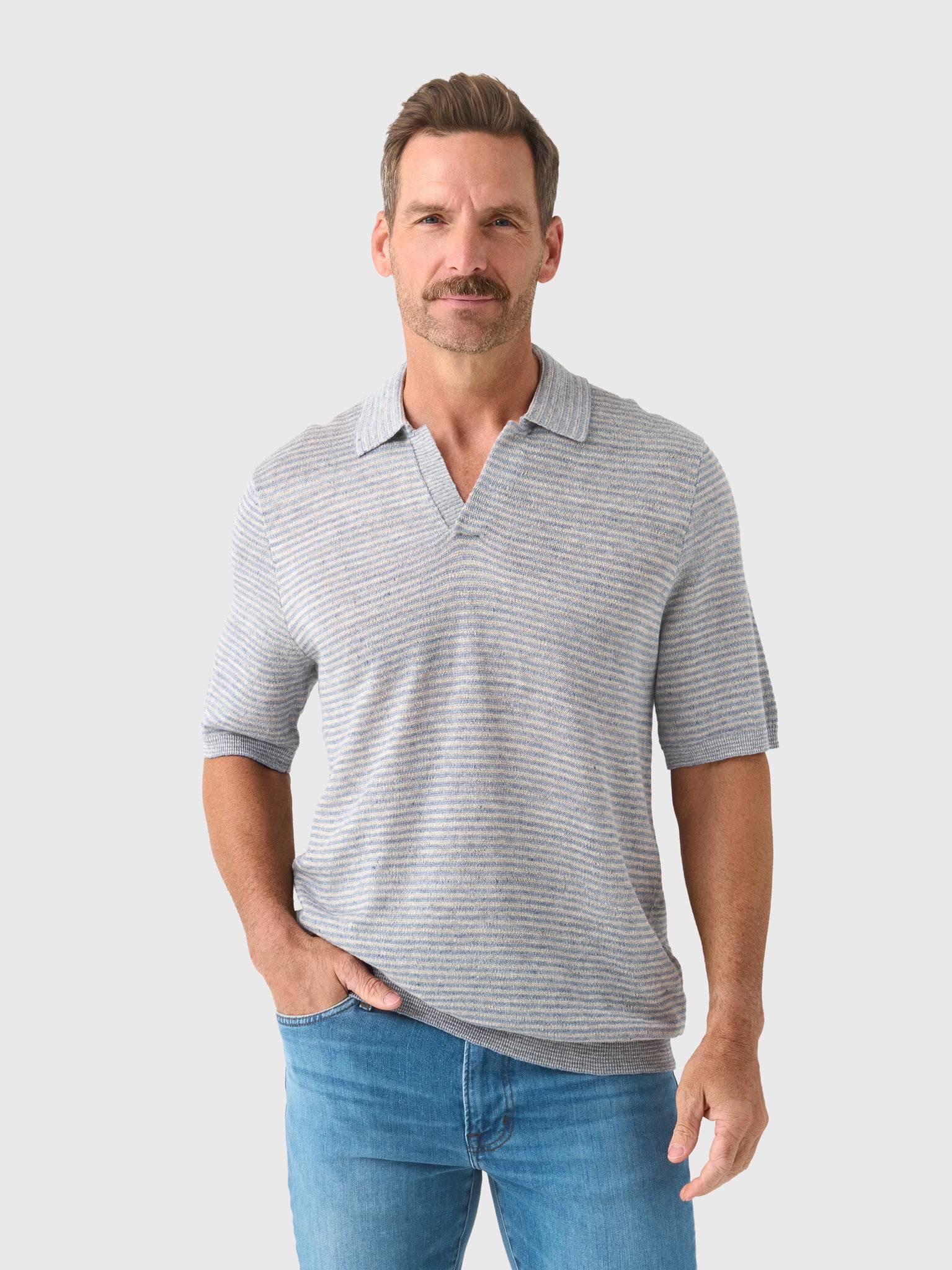 Faherty Brand Men's Short-Sleeve Linen Sweater Polo - Saint Bernard