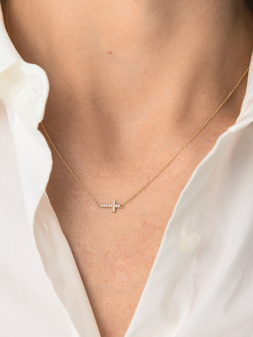 Sydney Evan Pavé Diamond Small Sideways Cross Necklace