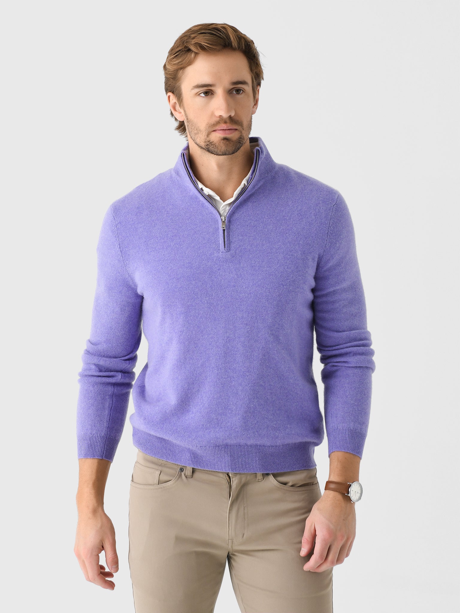 Nicoló Men's Contrast Collar Quarter-Zip Pullover - Saint Bernard