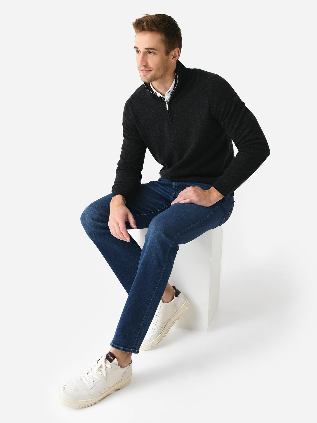 Naadam Cashmere Men's Contrast Collar Quarter-Zip - Saint Bernard