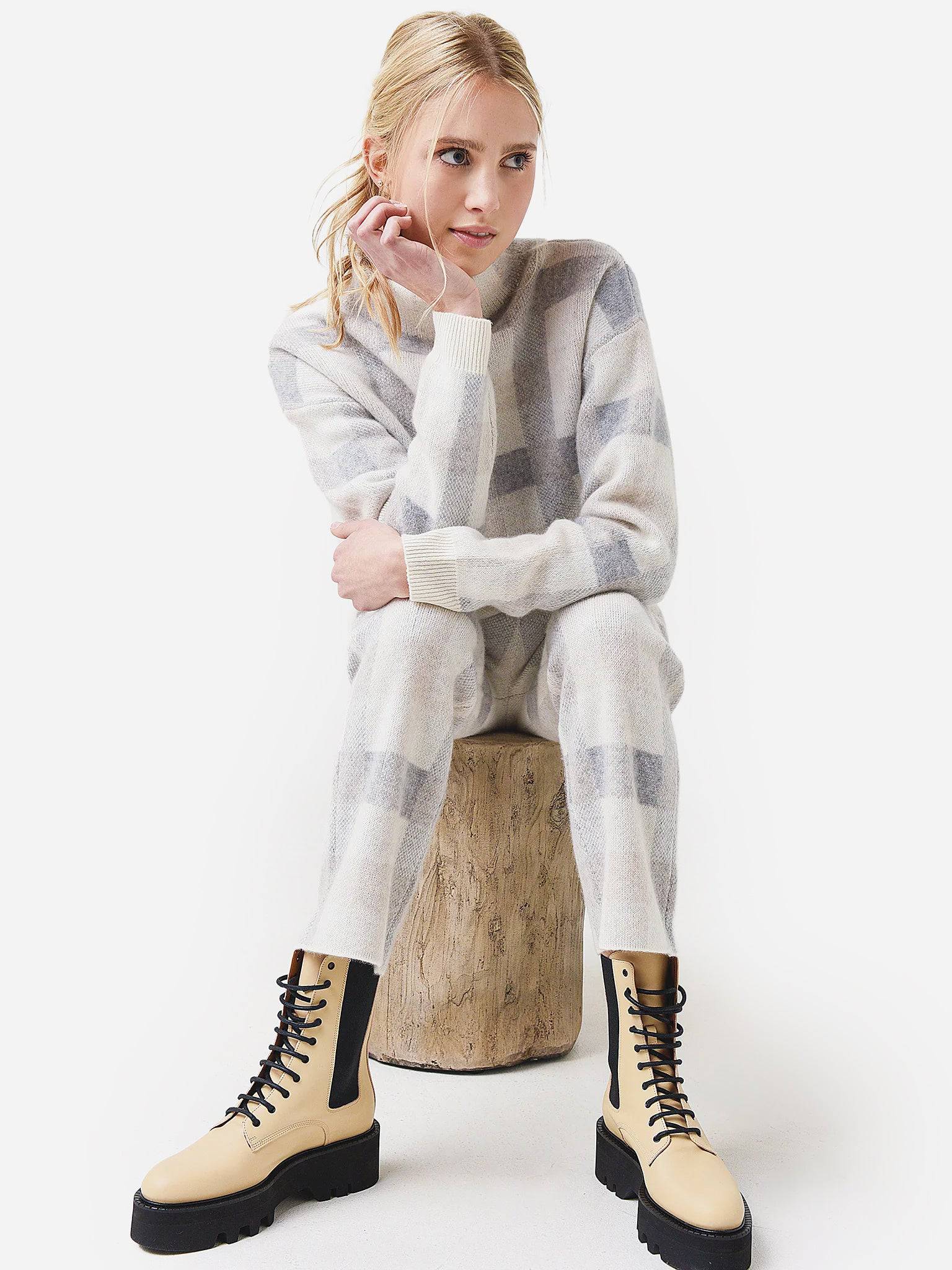 Naadam Cashmere Women's Cashmere Checkered Jacquard Pant - Saint Bernard