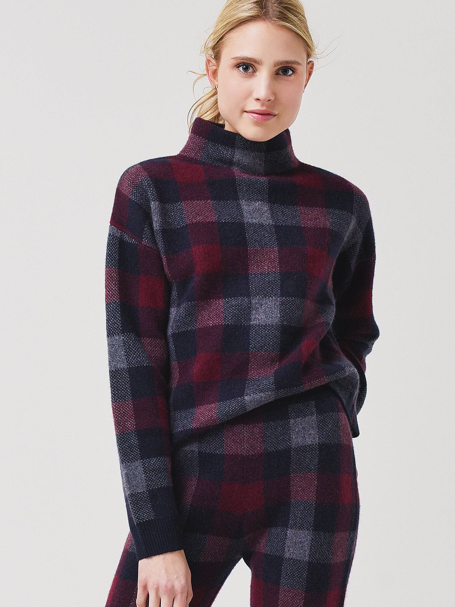 Naadam Cashmere Women's Checkered Jacquard Turtleneck | $425.00
