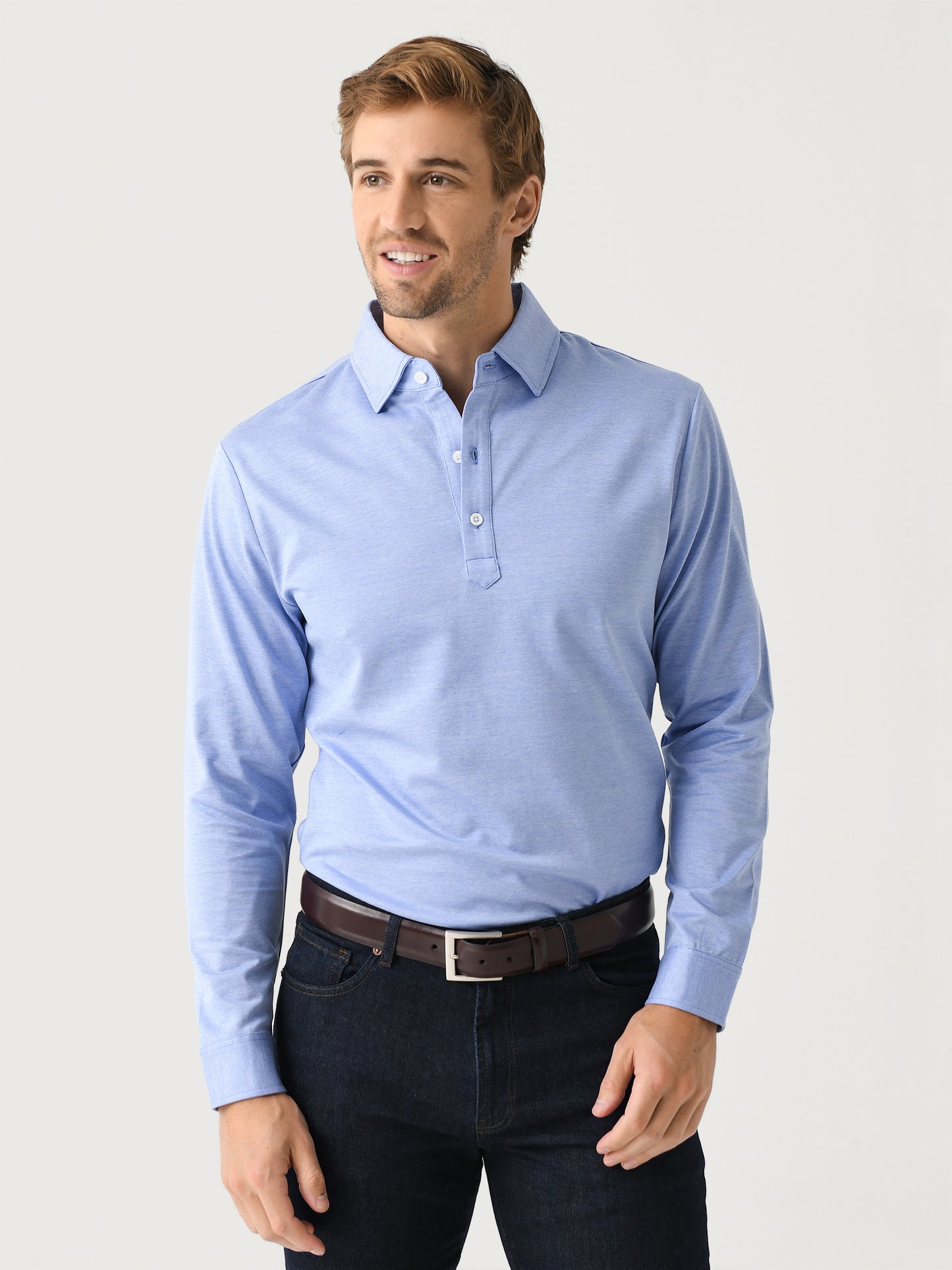 RYE51 Men's The Oliver Piqué Knit Long Sleeve Polo - Saint Bernard