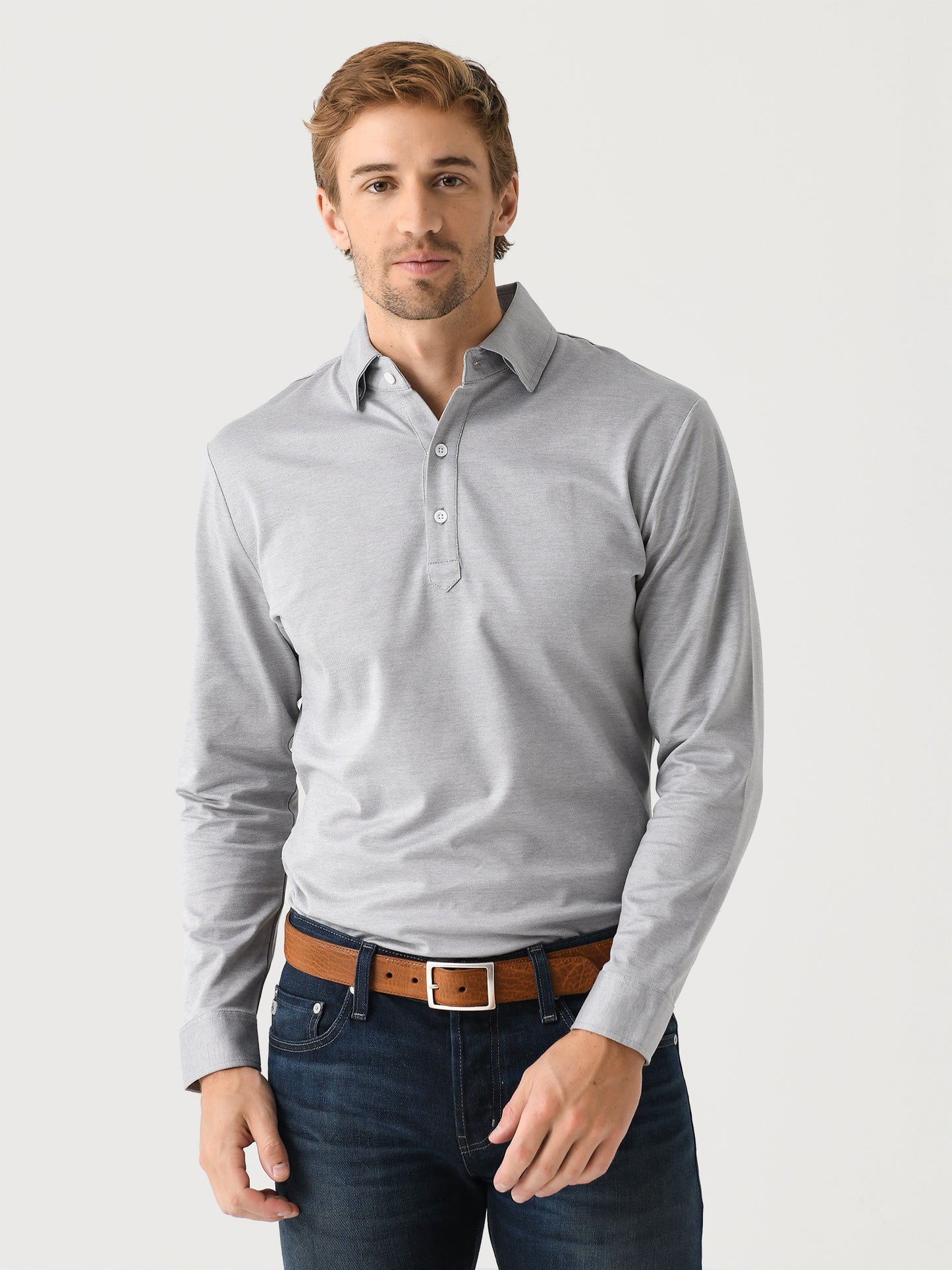 RYE51 Men's The Oliver Piqué Knit Long Sleeve Polo - Saint Bernard