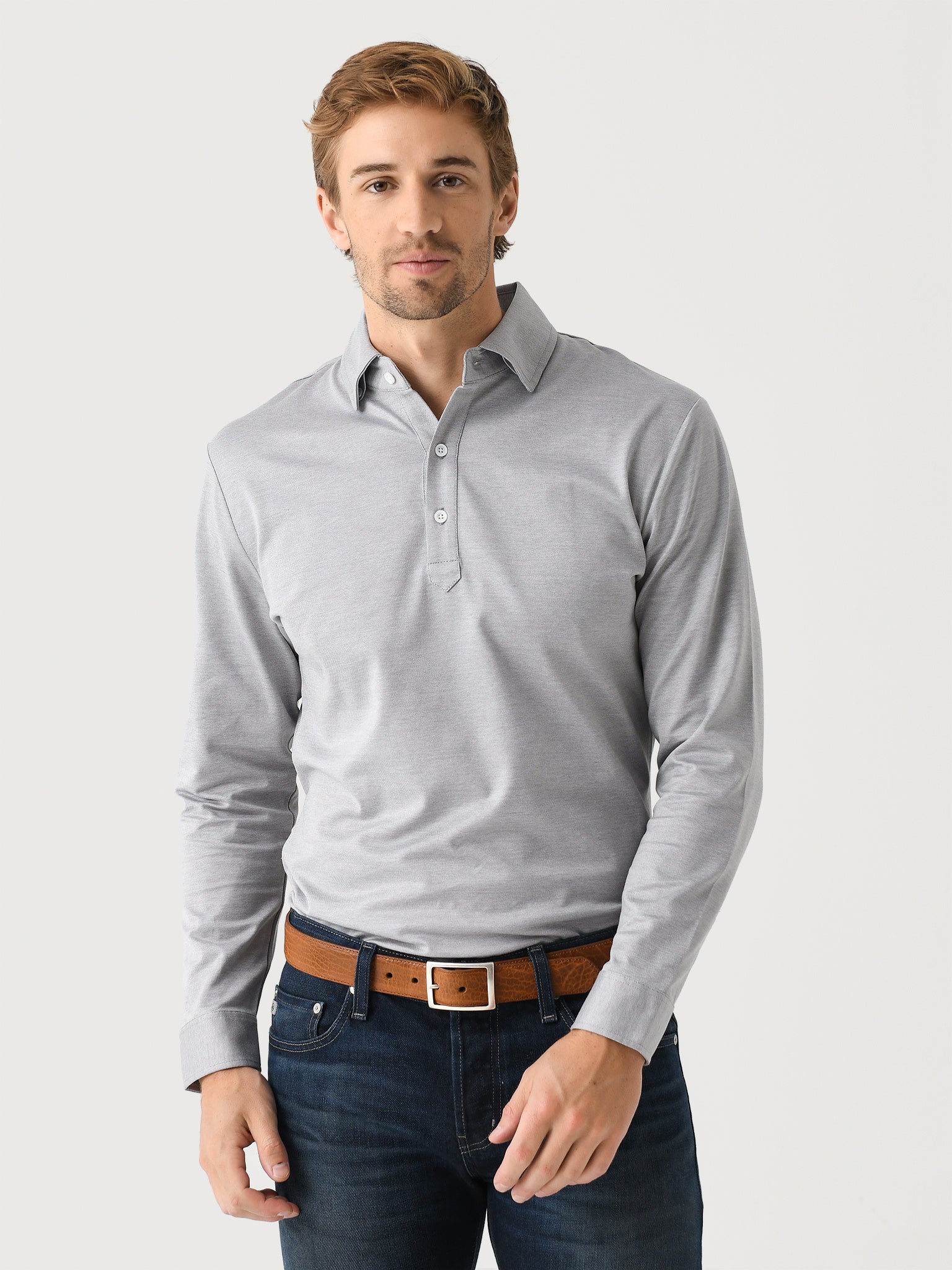 RYE51 Men's The Oliver Piqué Knit Long Sleeve Polo - Saint Bernard