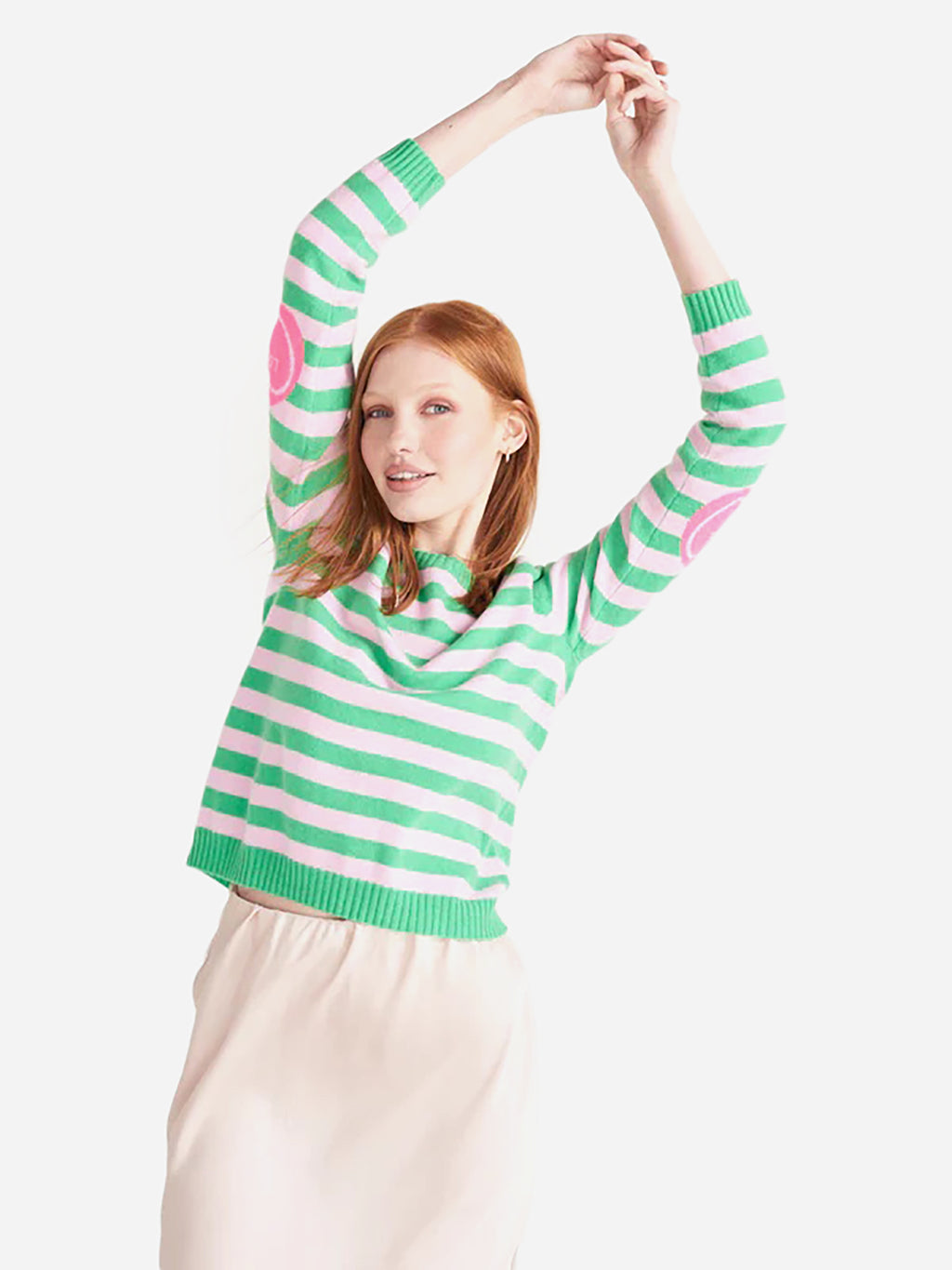 Jumper 1234 Women's Stripe Love Patch Crew Sweater - Saint Bernard