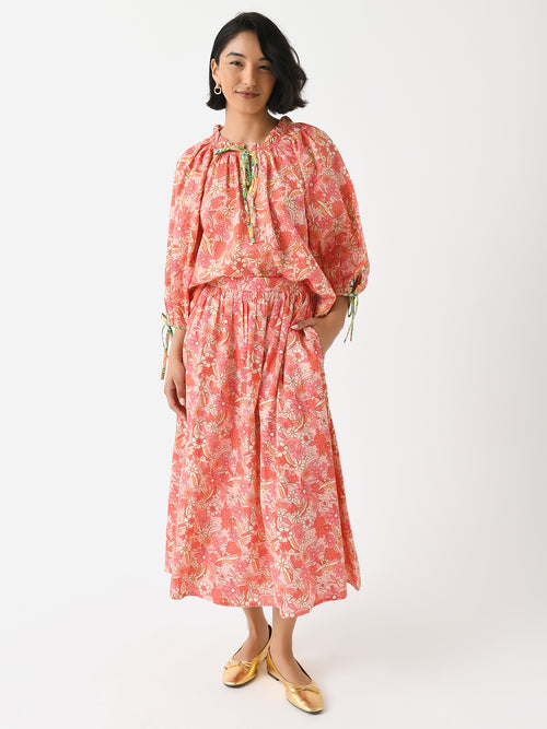 Sur La Vague Women's Orange Floral Contrast Blouse