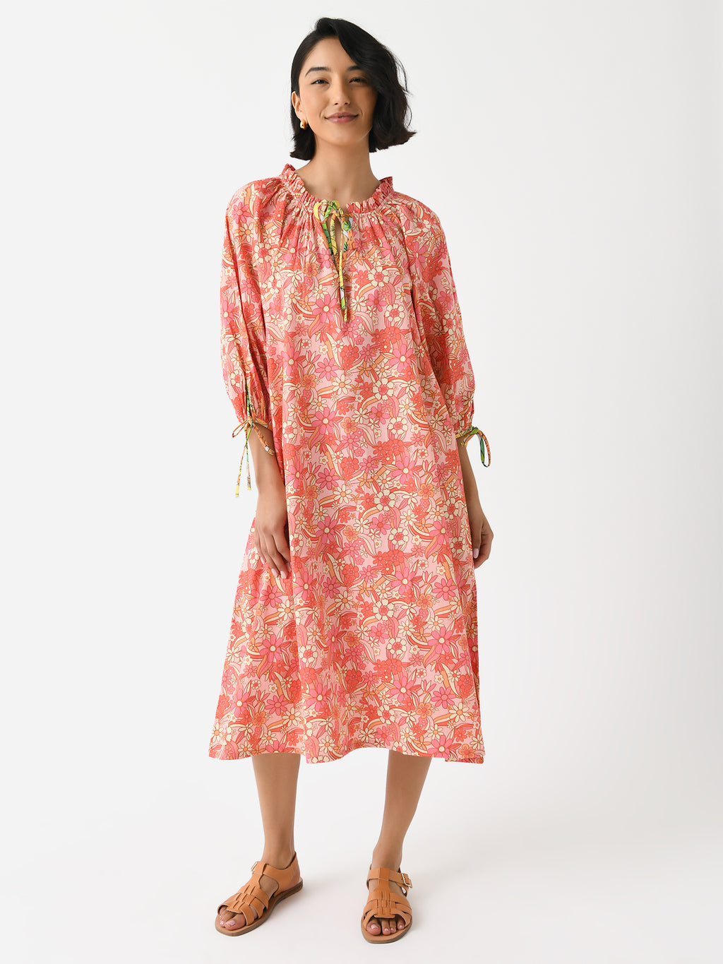 Sur La Vague Women's Orange Floral Contrast Caftan - Saint Bernard