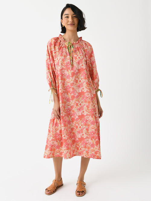 Sur La Vague Women's Orange Floral Contrast Caftan