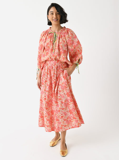Sur La Vague Women's Orange Floral Maxi Skirt