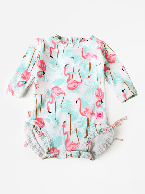 Rufflebutts Baby Girls' Long Sleeve Onesie Rash Guard