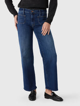 Mother Women's Petites The Lil' Patch Pocket Mid Rise Maven Sneak Jean - Saint Bernard