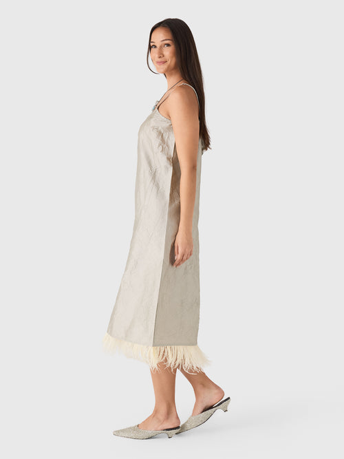Chan Luu Women's Crinkle Techno Taffeta Feather Dress - Saint Bernard