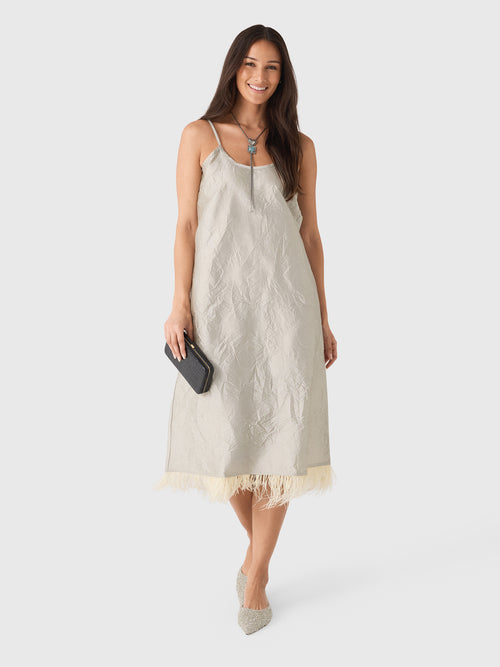 Chan Luu Women's Crinkle Techno Taffeta Feather Dress - Saint Bernard