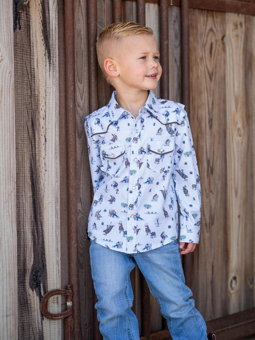 Blue Quail Boys' Pearl Snap Long Sleeve Shirt - Saint Bernard