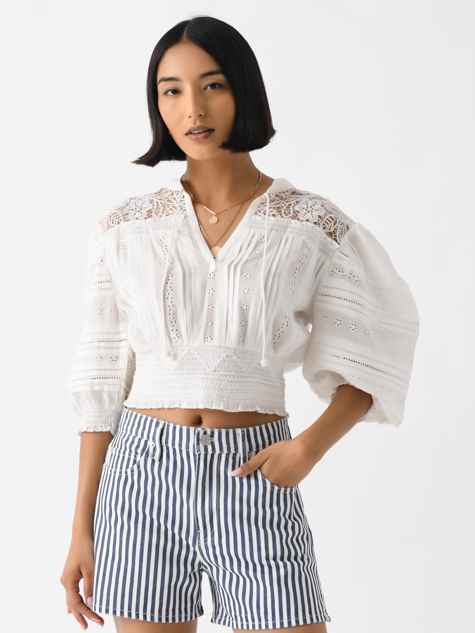 SEA Women's Marcella Lace Puff Sleeve Top - Saint Bernard