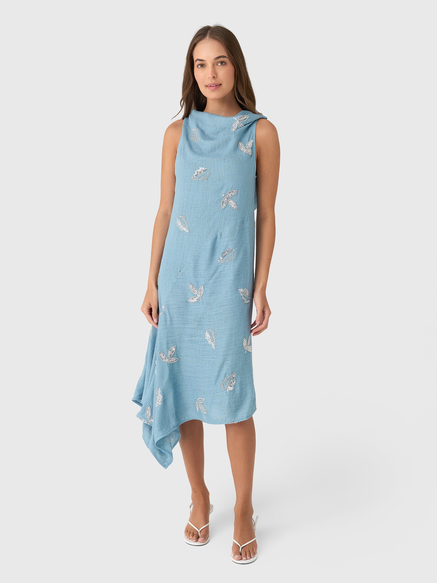 Marques Almeida Women's Linen Cowl Neck Embroidered Sequin Dress - Saint Bernard