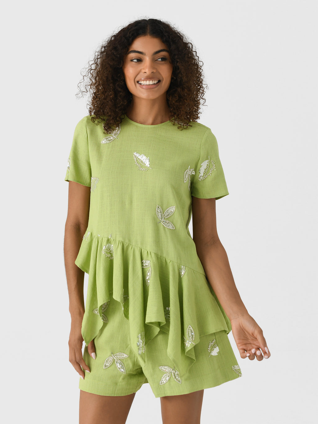 Marques Almeida Women's Linen Cap Sleeve Embroidered Sequin Top - Saint Bernard