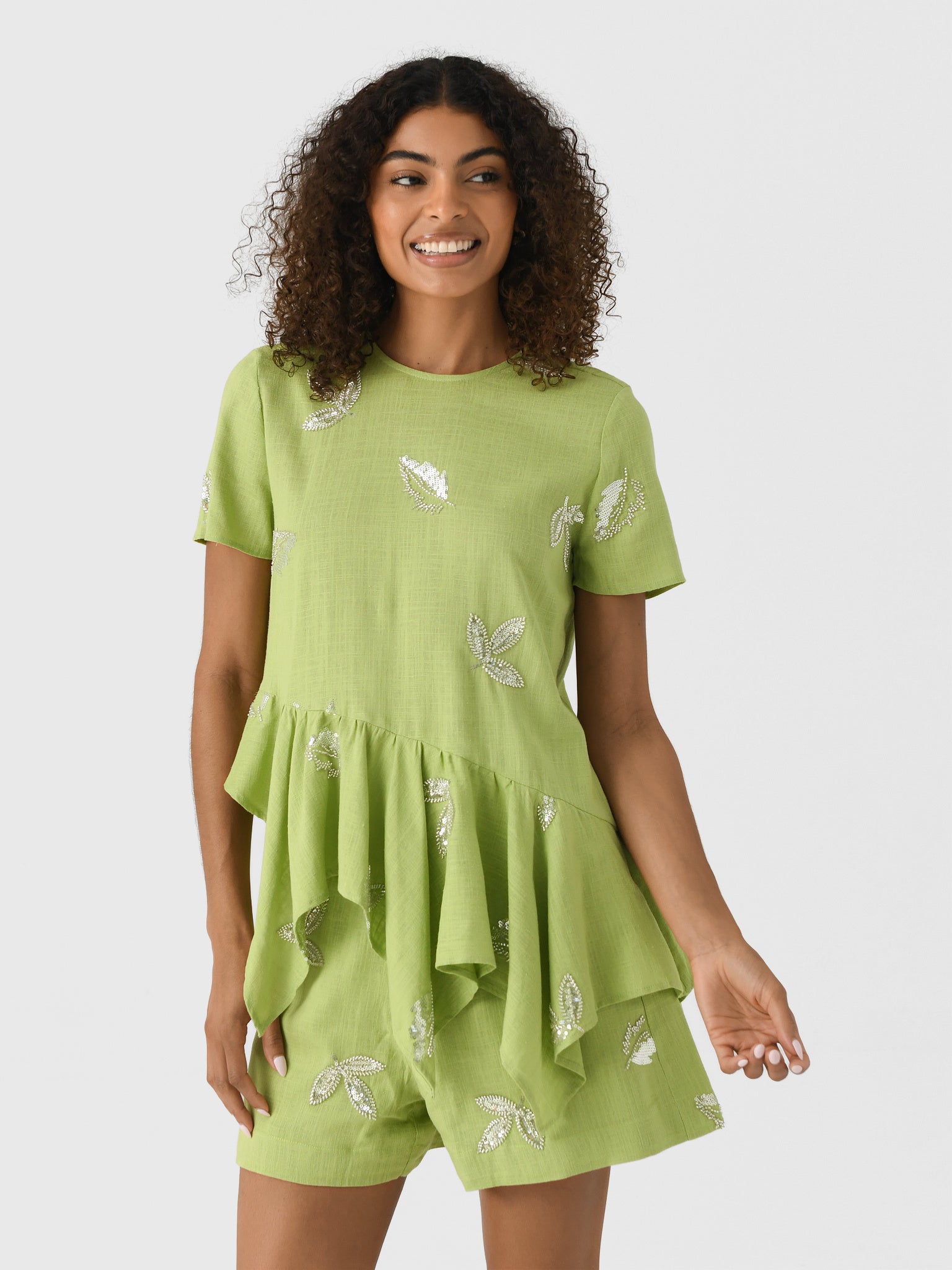 Marques Almeida Women's Linen Cap Sleeve Embroidered Sequin Top - Saint Bernard