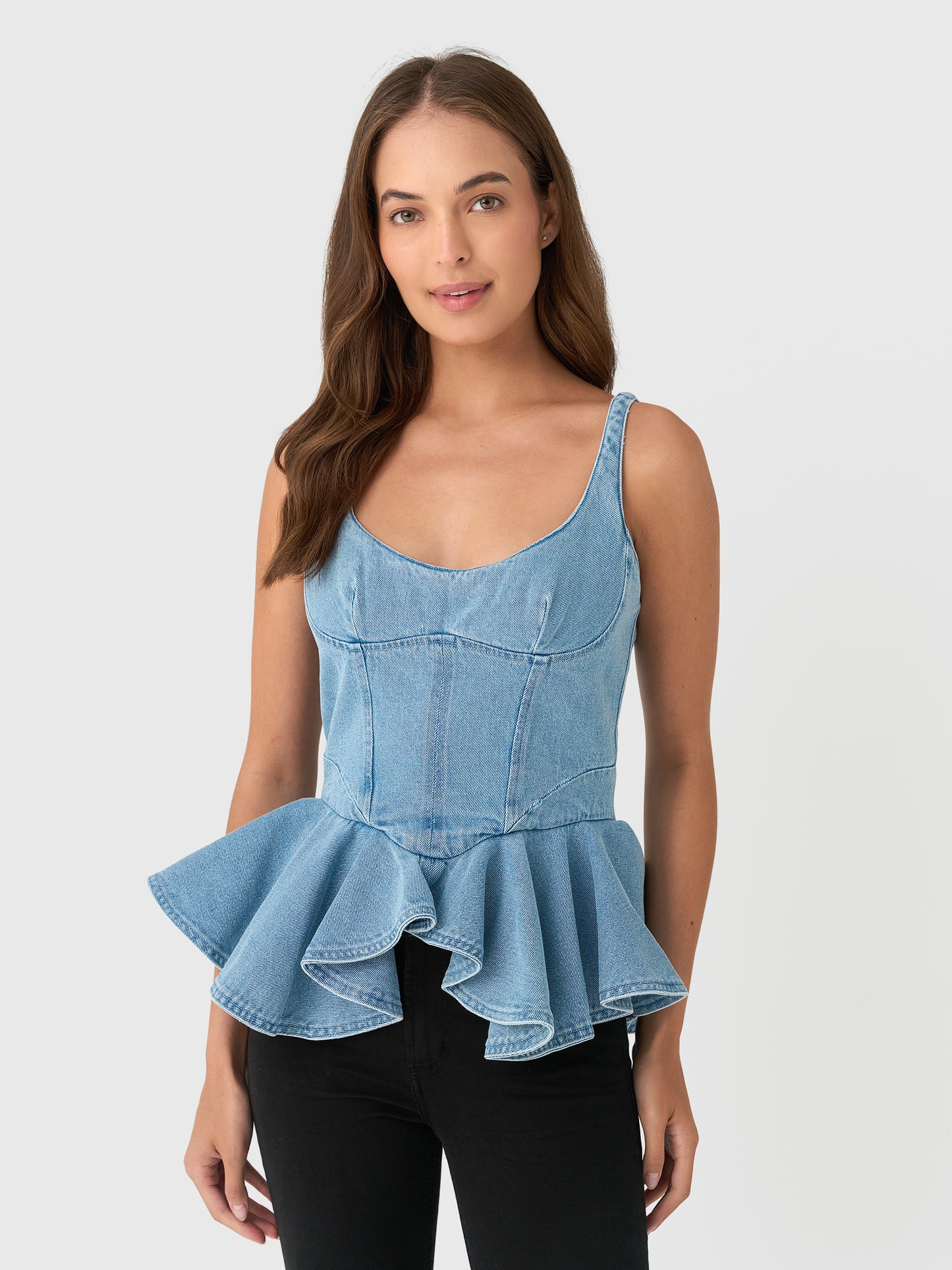 Marques Almeida Women's Corset Peplum Denim Top - Saint Bernard